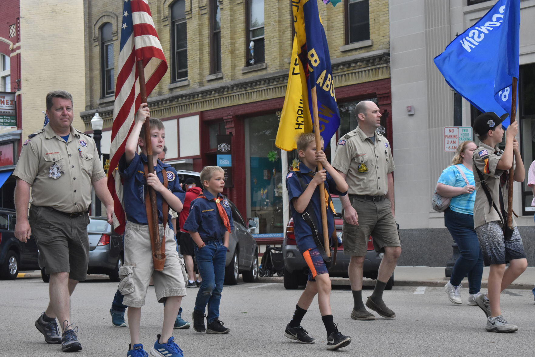 Boy scouts march in Memorial Day parade